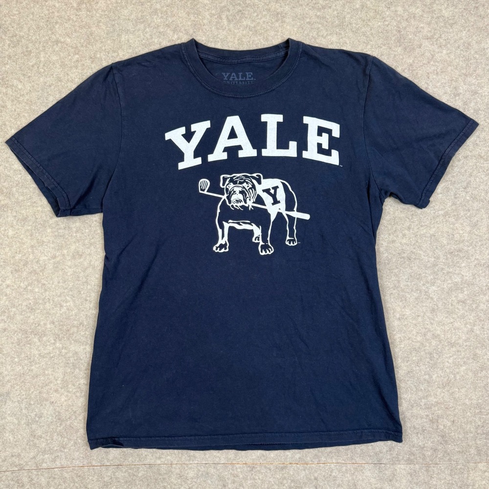 Yale University T-Shirt M Bulldog Golf Graphic Navy Blue Preppy Ivy Prepp y
